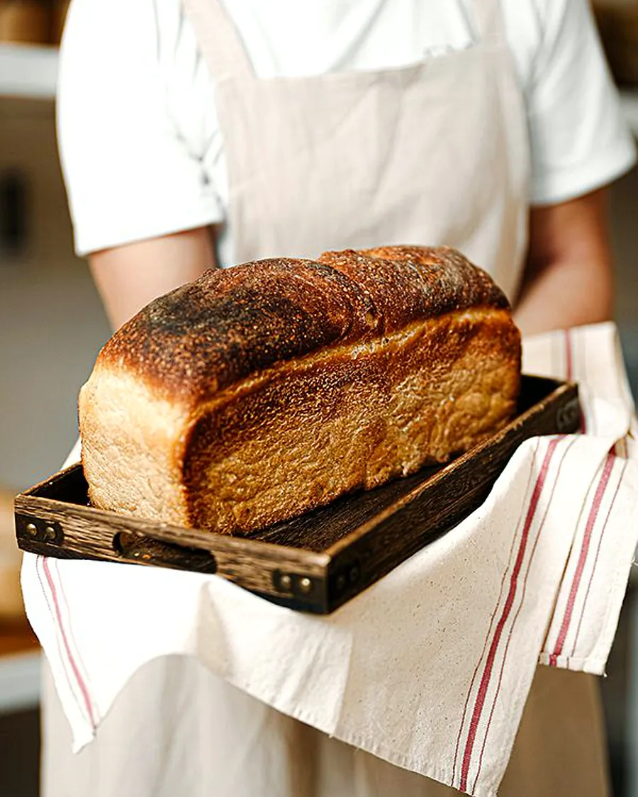 Finished Japanese soft bread with a tender loaf structure